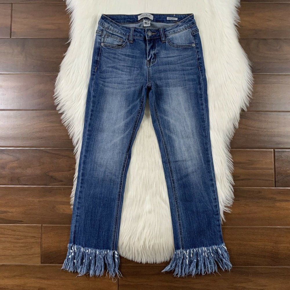 Judy Blue Size 3 / 26 Medium Wash Frayed Cropped Skinny Denim Jeans